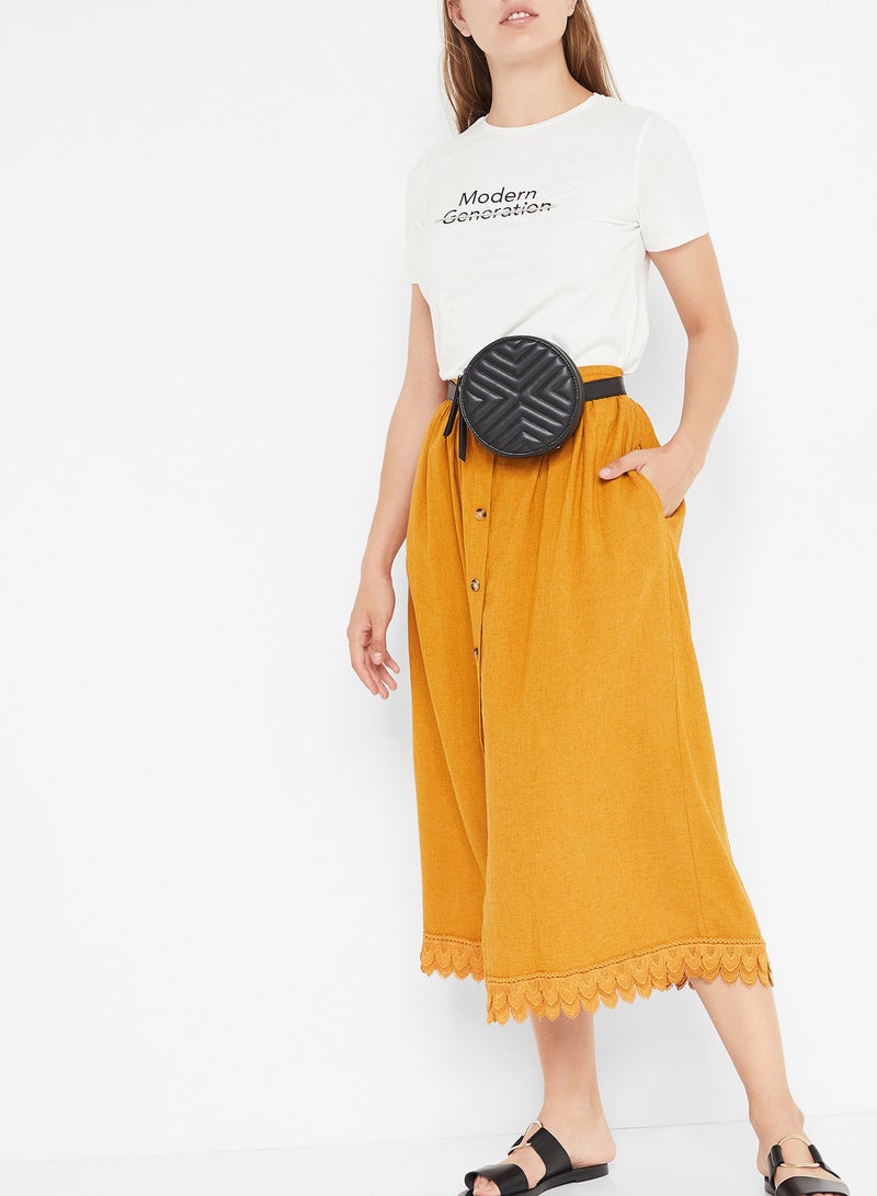 Stock - Lace Hem Buttoned Skirt Yellow - Image 1