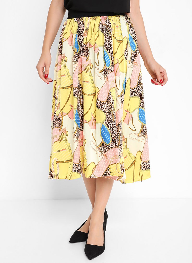 Stock - Regular Fit Print Pleated Skirt Multicolour - Image 1