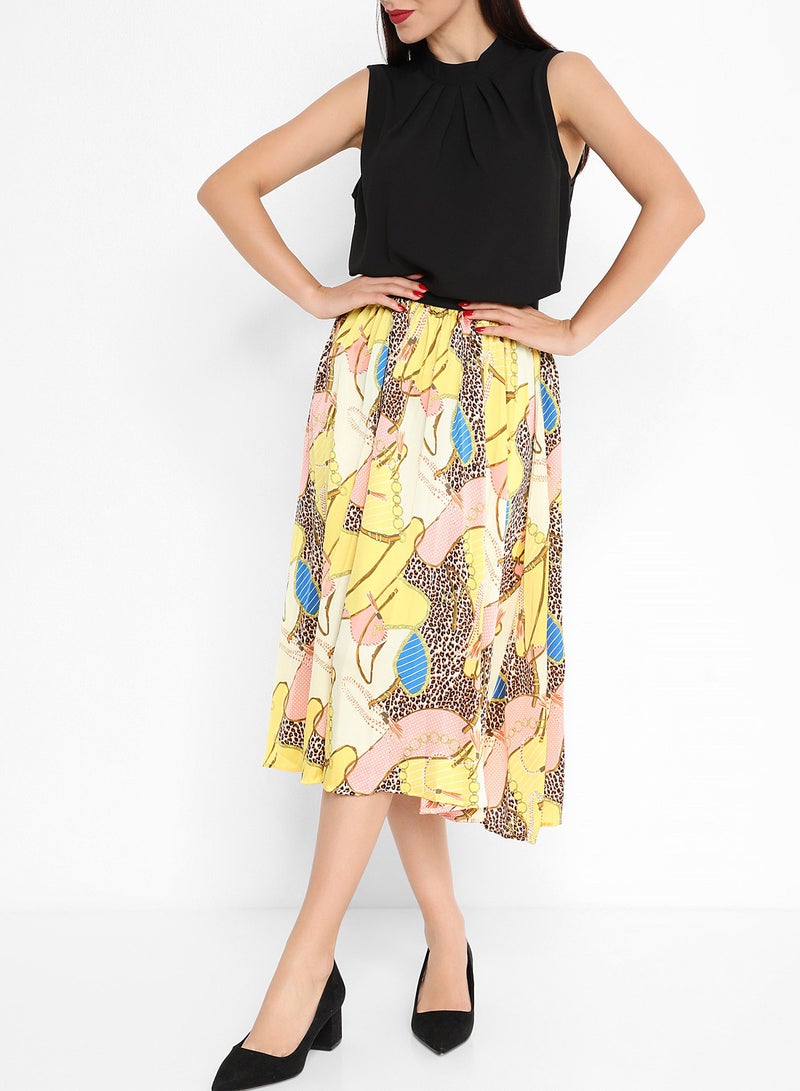 Stock - Regular Fit Print Pleated Skirt Multicolour - Image 1
