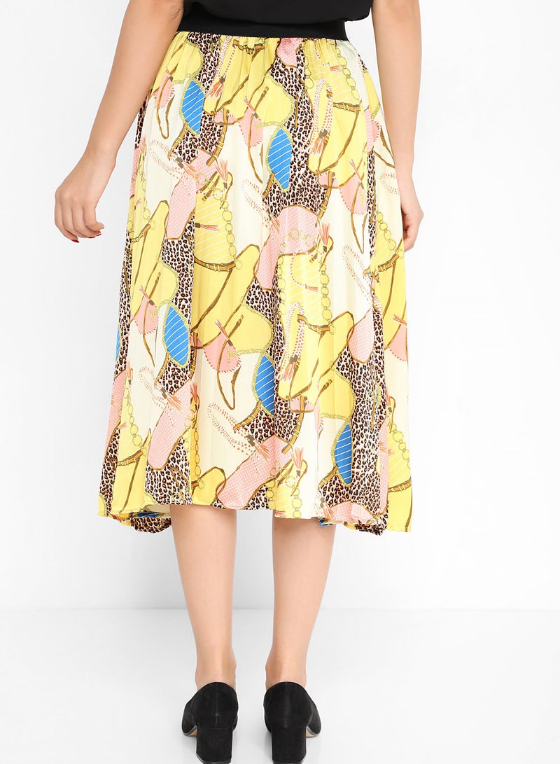 Stock - Regular Fit Print Pleated Skirt Multicolour - Image 1