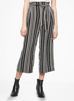 NEW LOOK Mid-Rise Striped Belted Culottes Black/White  - Image 1