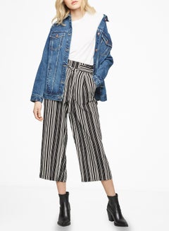 NEW LOOK Mid-Rise Striped Belted Culottes Black/White  - Image 3