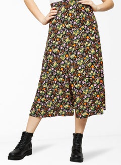 Slit Detailed Floral Midi Skirt Multicolour