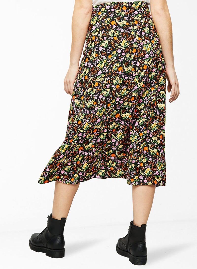 NEW LOOK - Slit Detailed Floral Midi Skirt Multicolour - Image 1