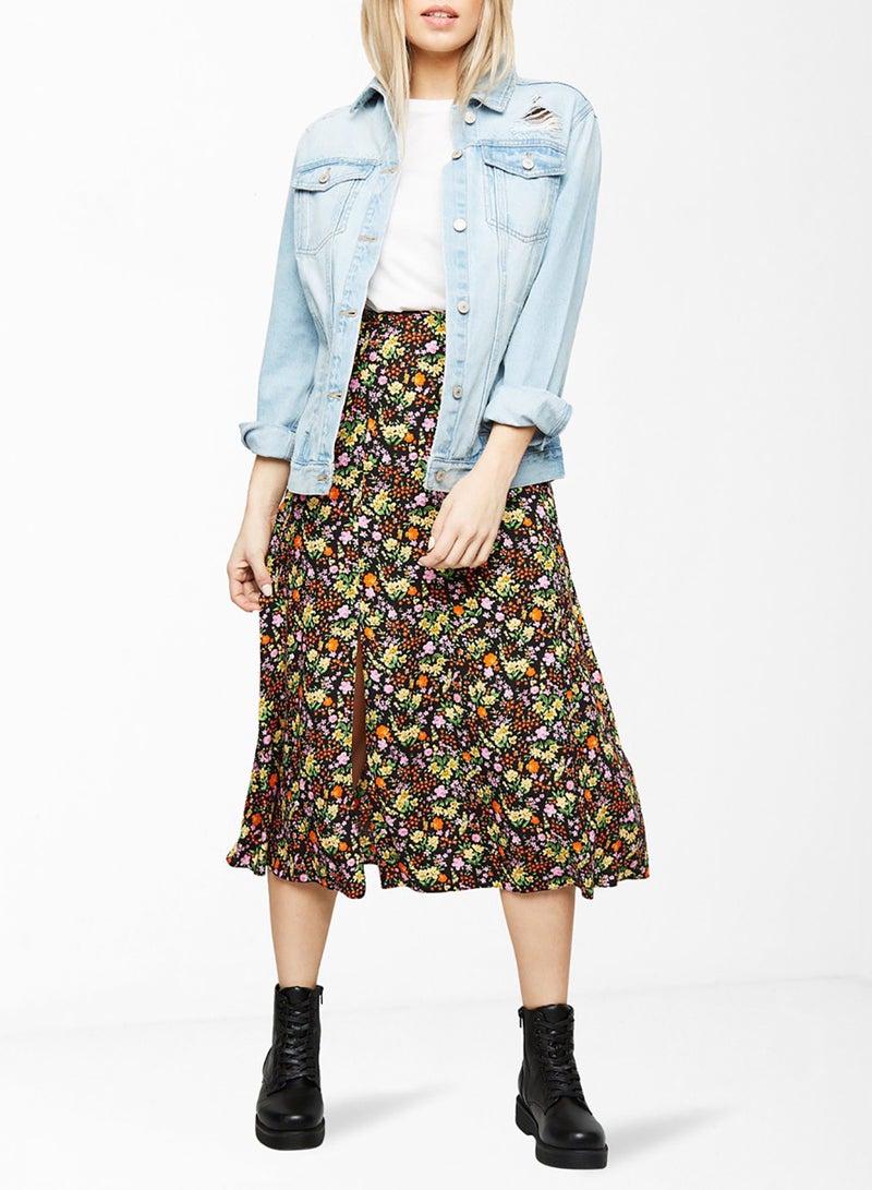 NEW LOOK - Slit Detailed Floral Midi Skirt Multicolour - Image 1