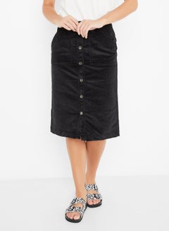 Solid Design Front Button Detail Skirt Black