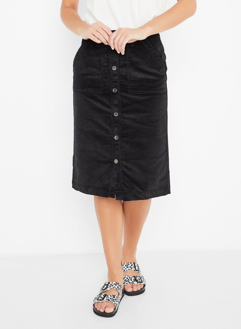 VERO MODA - Solid Design Front Button Detail Skirt Black - Image 1