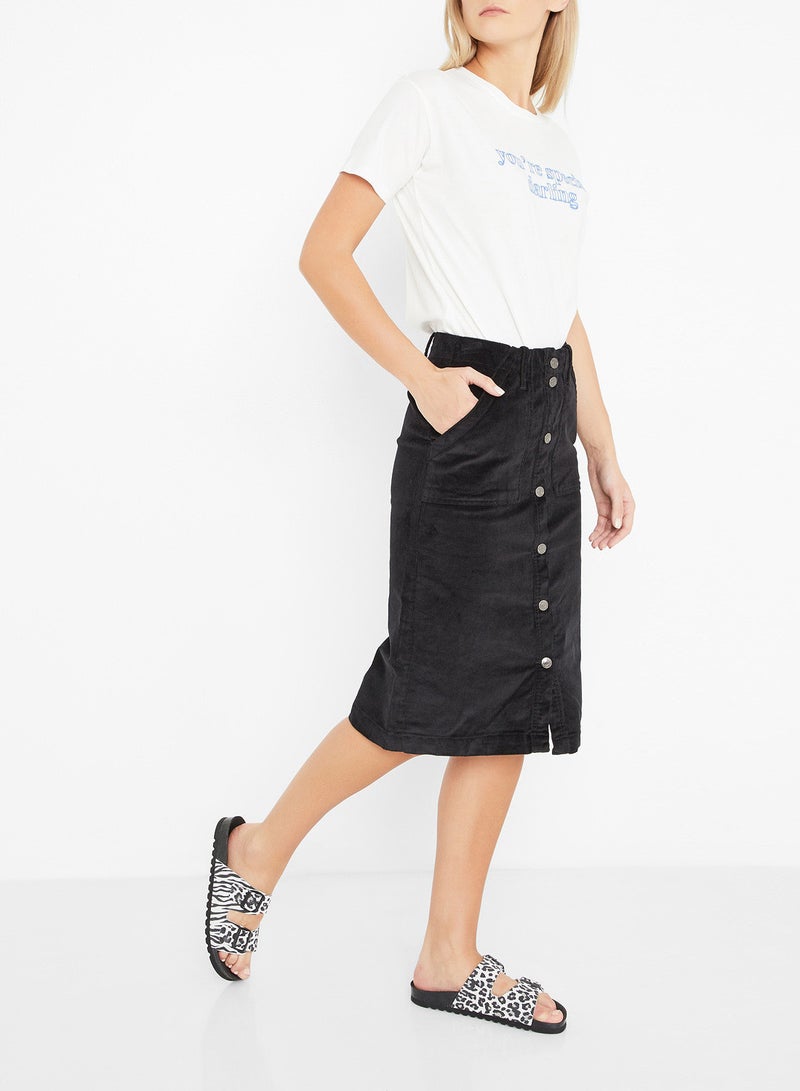 VERO MODA - Solid Design Front Button Detail Skirt Black - Image 1
