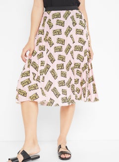 Pleated Text Printed Skirt Pink - v1573726302/N32027402V_1