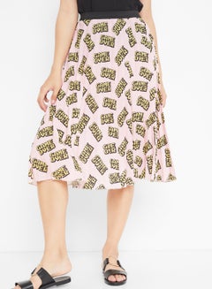 Pleated Text Printed Skirt Pink