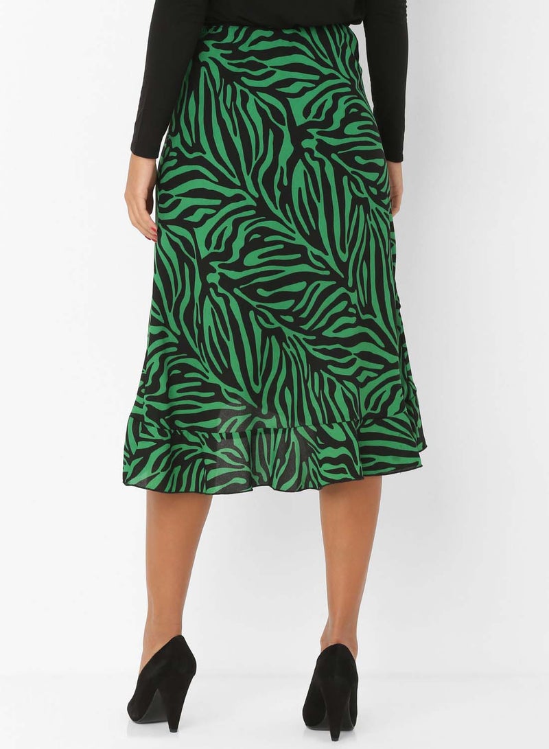 VERO MODA - Zebra Print Asymmetric Hem Skirt Green - Image 1