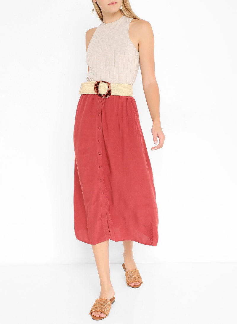 VERO MODA - Brick Button-Down Skirt Red - Image 1