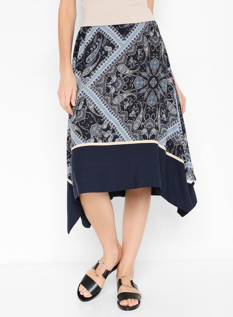 ستوك تنورة متوسطة الطول مطبوعة أزرق - Image 1