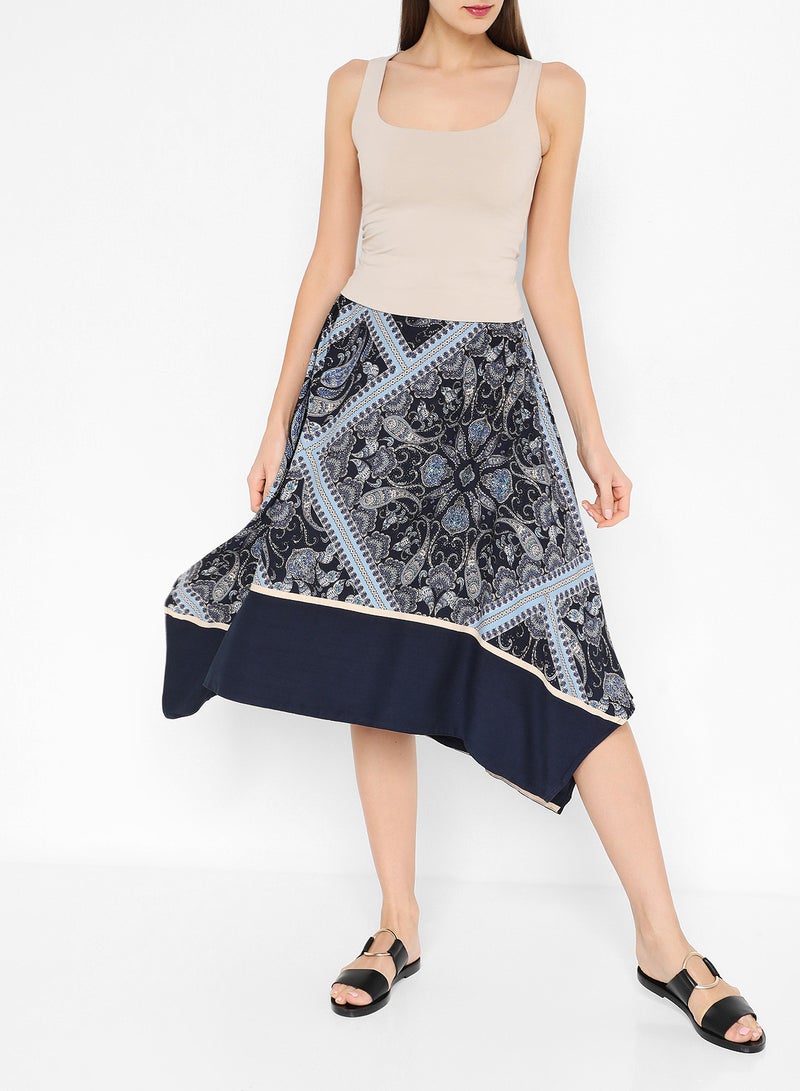 ستوك تنورة متوسطة الطول مطبوعة أزرق - Image 3