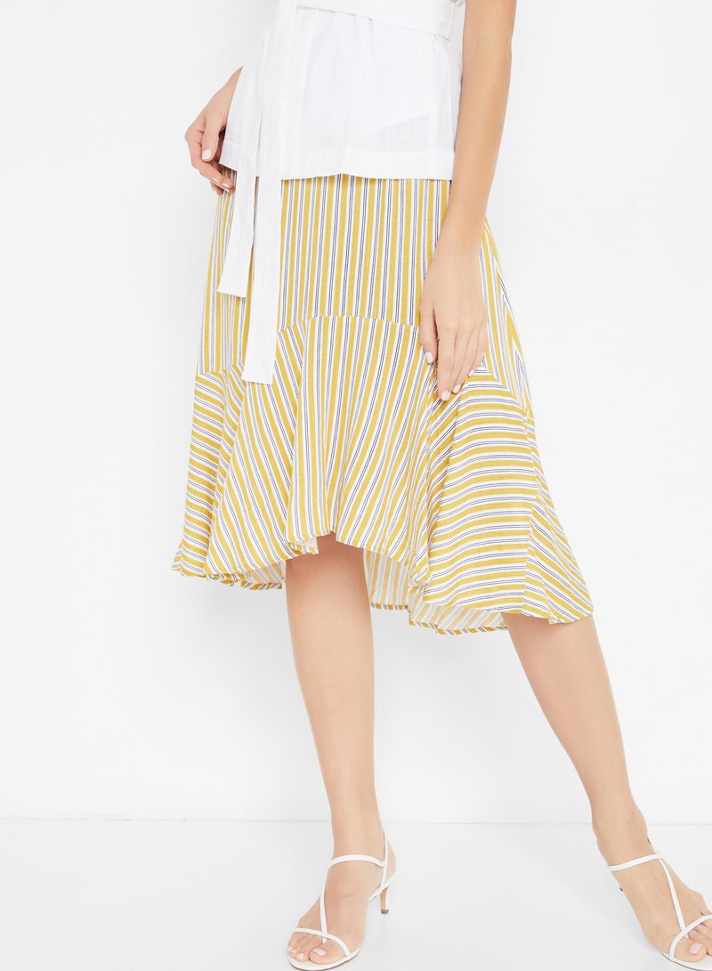 High Streets Multi Striped Asymetric Skirt Yellow  - Image 1
