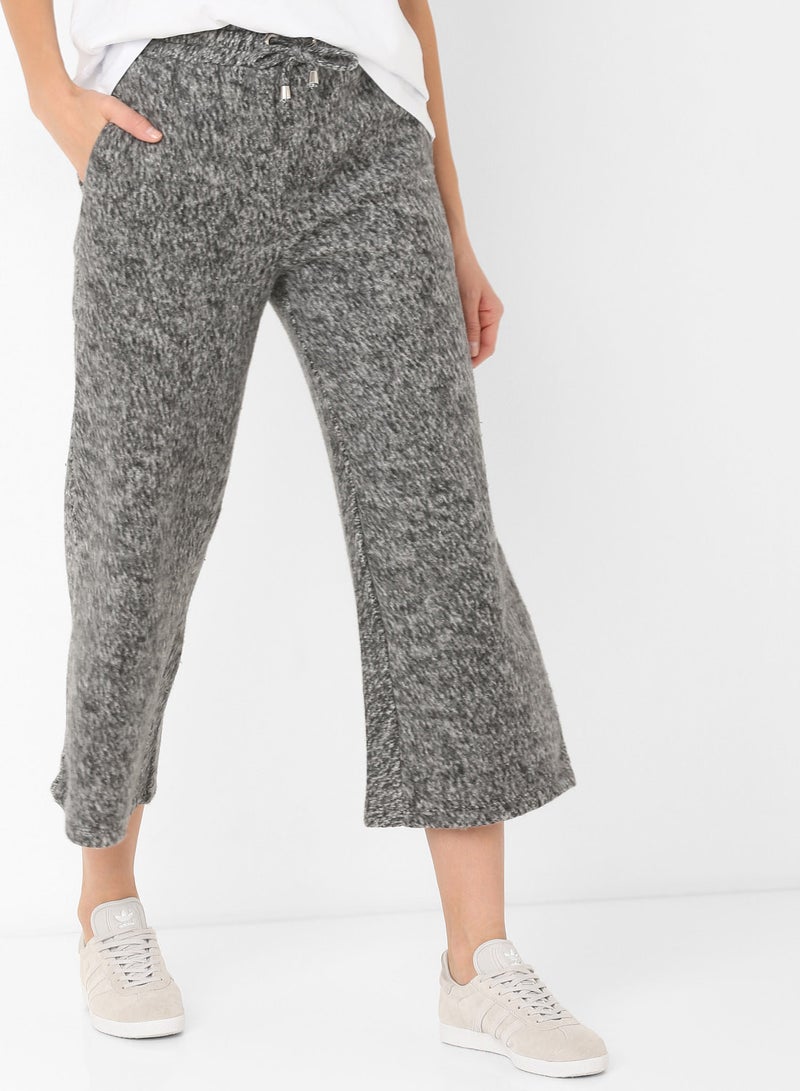 ELEGANZA - Mid-Rise Drawstring Printed Culottes Grey - Image 1