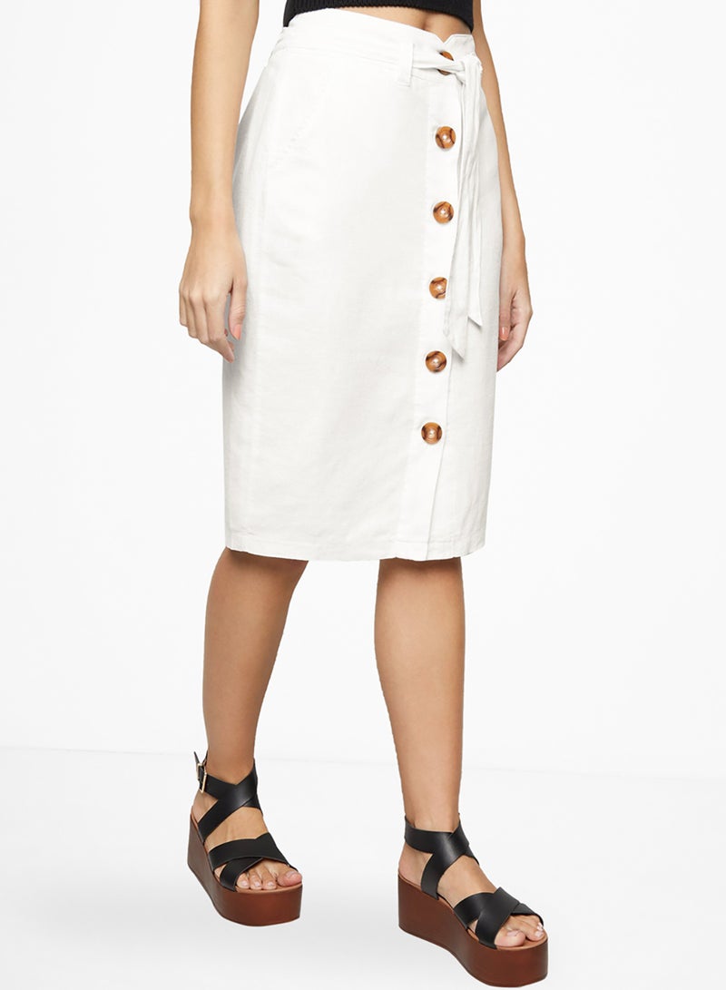 نيو لوك تنورة من الكتان بحزام أبيض - Image 1