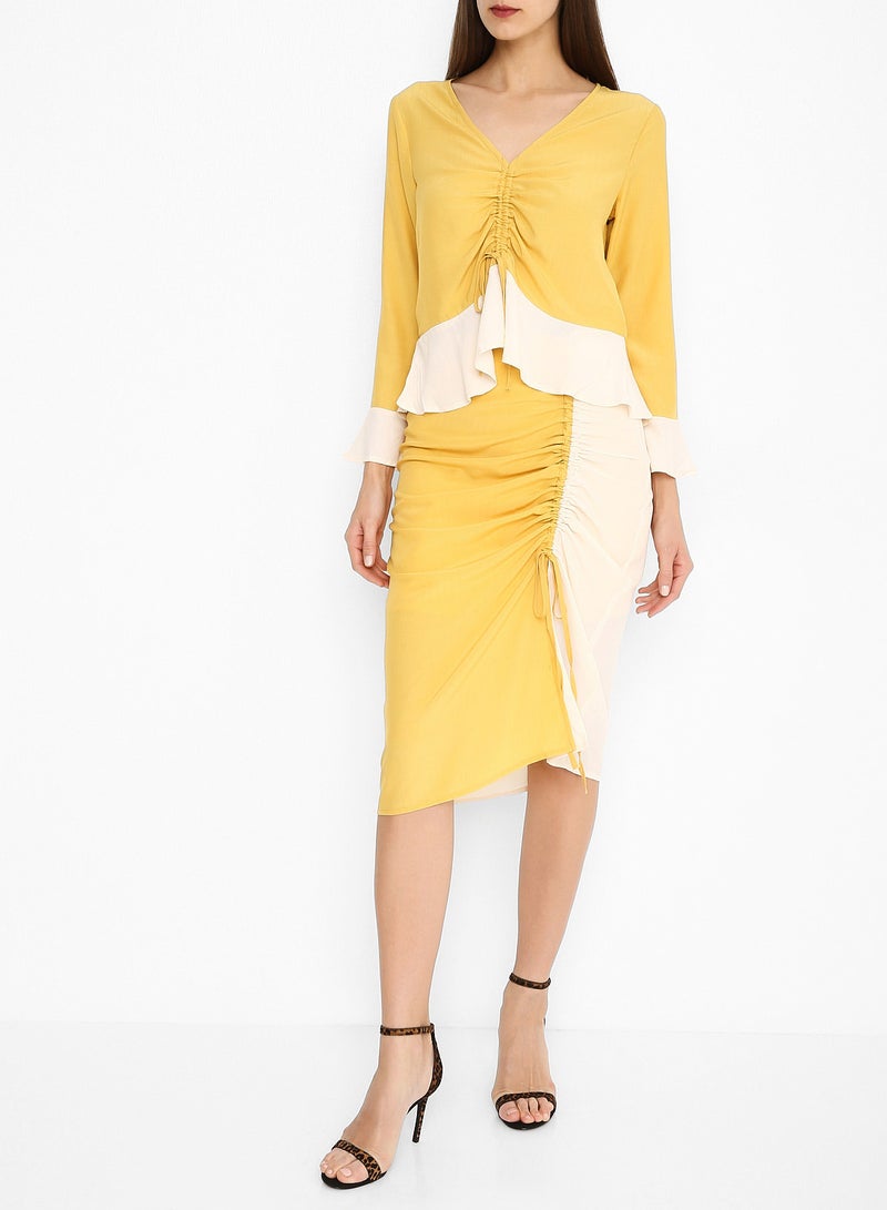 Stock - Multi Ruched Skirt Yellow - Image 1