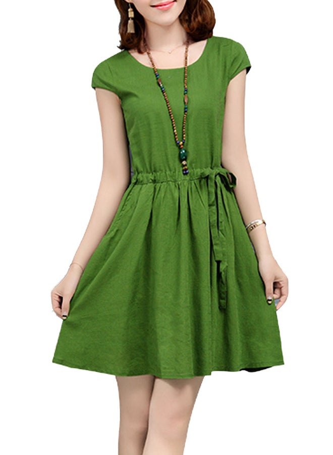 Solid Pattern Short Sleeve Mini Dress Green  - Image 1