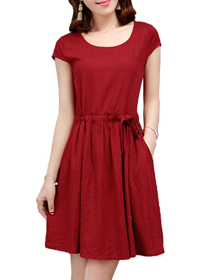 Solid Pattern Short Sleeve Mini Dress Red  - Image 1