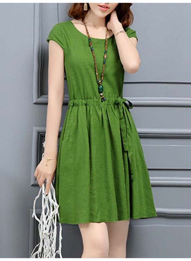 Solid Pattern Short Sleeve Mini Dress Green  - Image 2