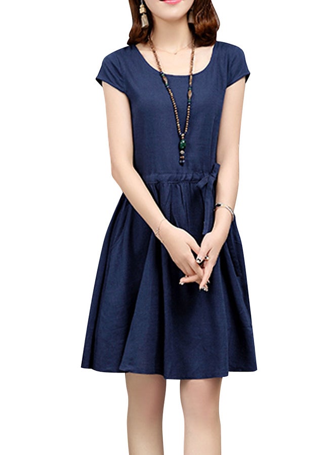 Solid Pattern Short Sleeve Mini Dress Blue  - Image 1