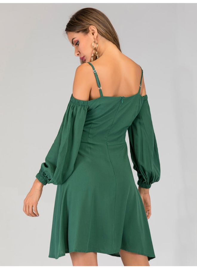 Solid Pattern Long Sleeve Midi Dress Green - Image 2