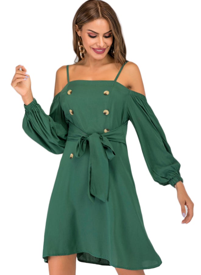 Solid Pattern Long Sleeve Midi Dress Green - Image 1