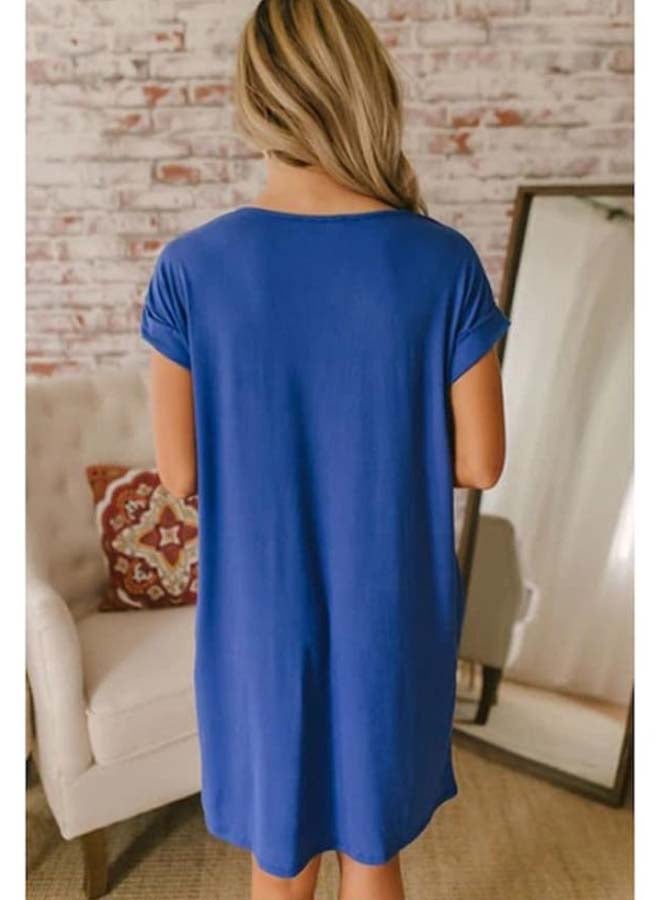 Casual Solid Short Sleeve T-Shirt Dress Blue - Image 2