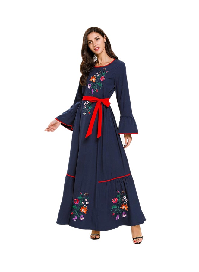 Casual Embroidered Bell Sleeve Kaftan Dress Blue  - Image 1