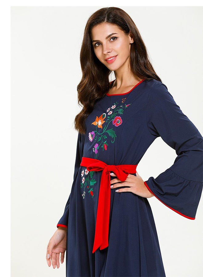 Casual Embroidered Bell Sleeve Kaftan Dress Blue  - Image 2