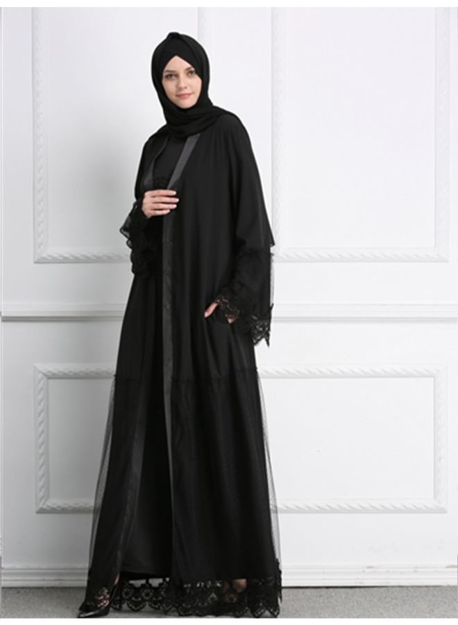 عباية كاجوال بأكمام طويلة، لون سادة أسود - Image 2