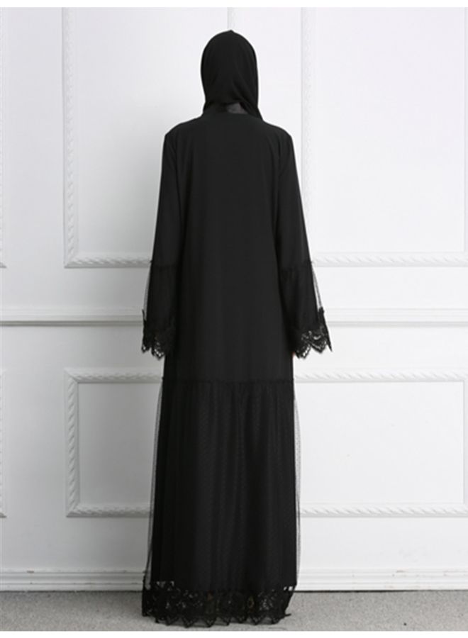 عباية كاجوال بأكمام طويلة، لون سادة أسود - Image 3