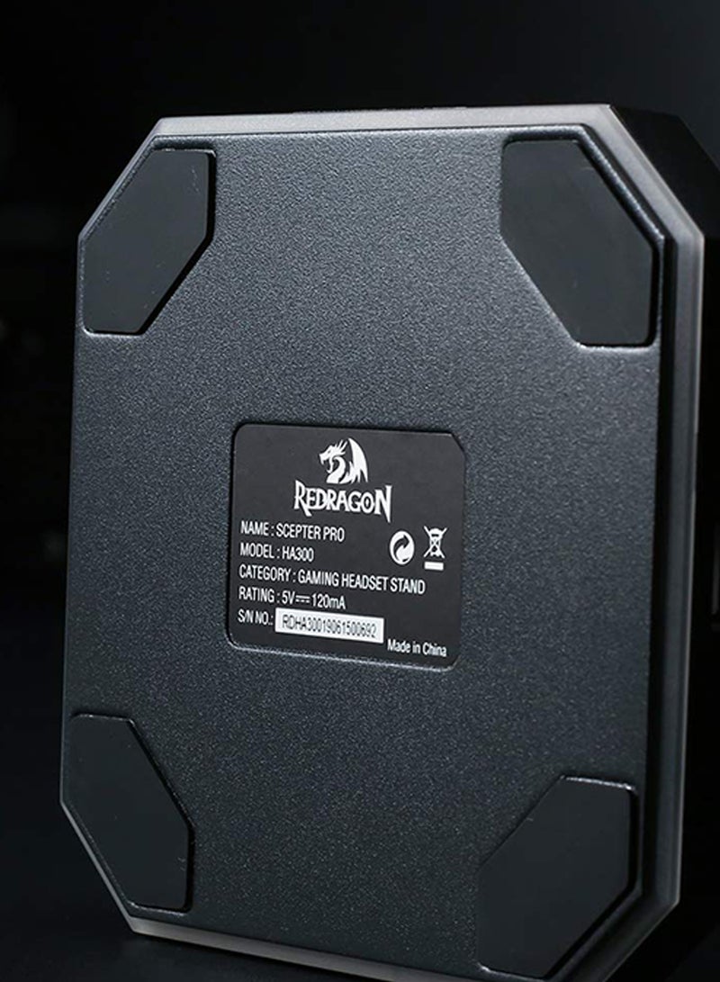 ريدراجون حامل سماعة رأس للألعاب بإضاءة خلفية HA300 SCEPTER Pro RGB مع 10 أوضاع إضاءة RGB و4 منافذ USB  - Image 4