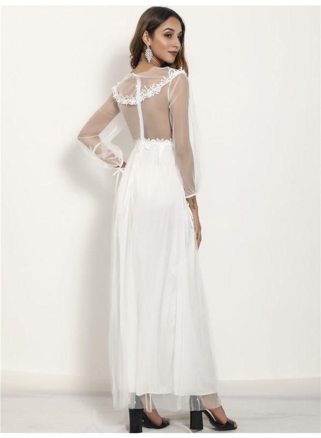 Fashion Long Sleeve Maxi Dress White  - Image 2