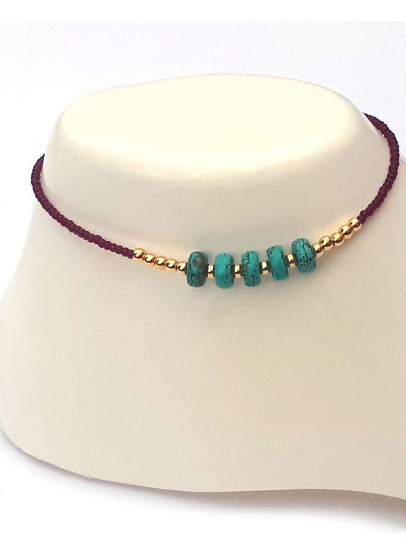 ألوان خلخال من المعدن مزين بأحجار بلون فيروزي - Image 3