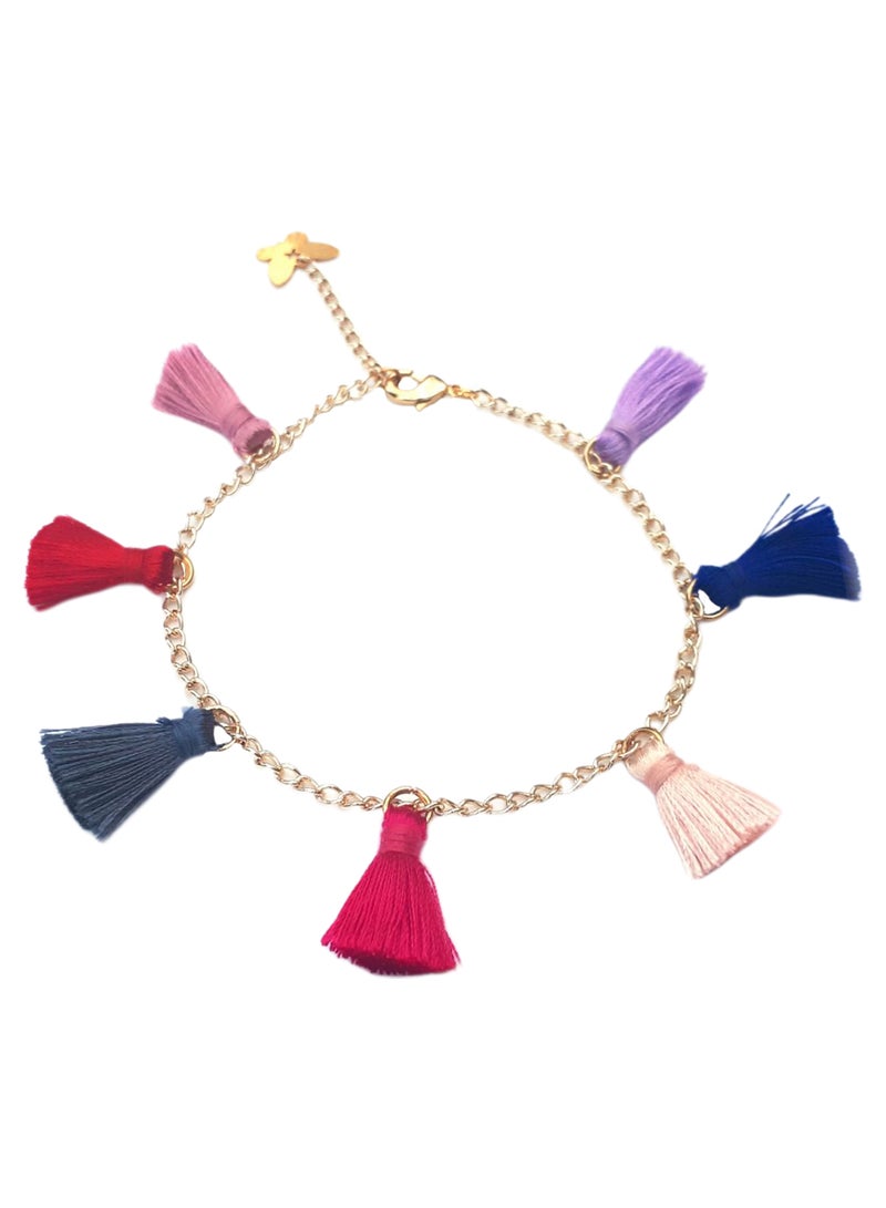 ألوان خلخال متدلٍ بتصميم سلسلة مزين بأشكال الشرابة ومطلي بالذهب - Image 1