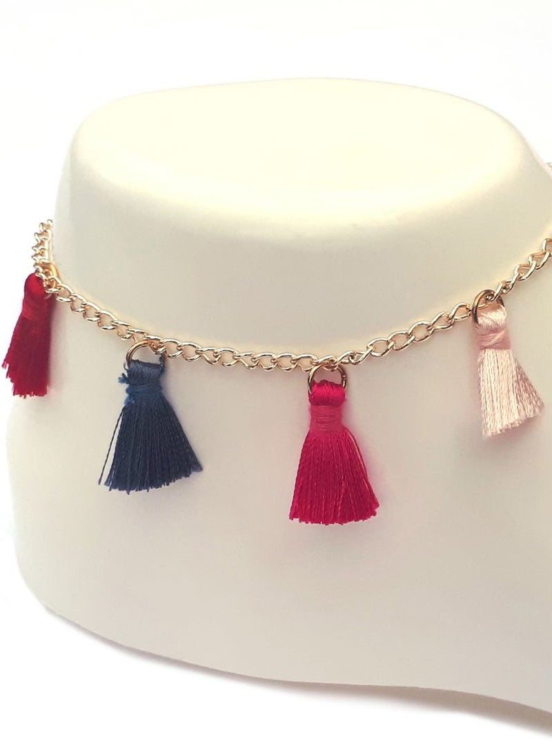 ألوان خلخال متدلٍ بتصميم سلسلة مزين بأشكال الشرابة ومطلي بالذهب - Image 2