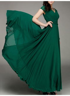 Generic Elegant V Neck High Waist Maxi Long Dress Green  - Image 2