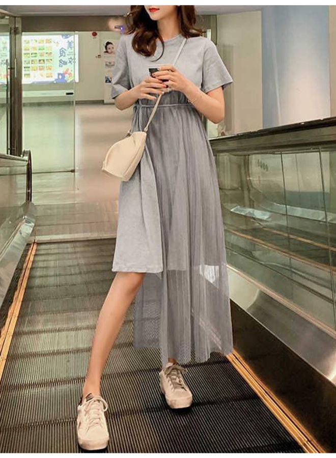 Grenadine Patchwork Solid Pattern Dress Grey - Image 2