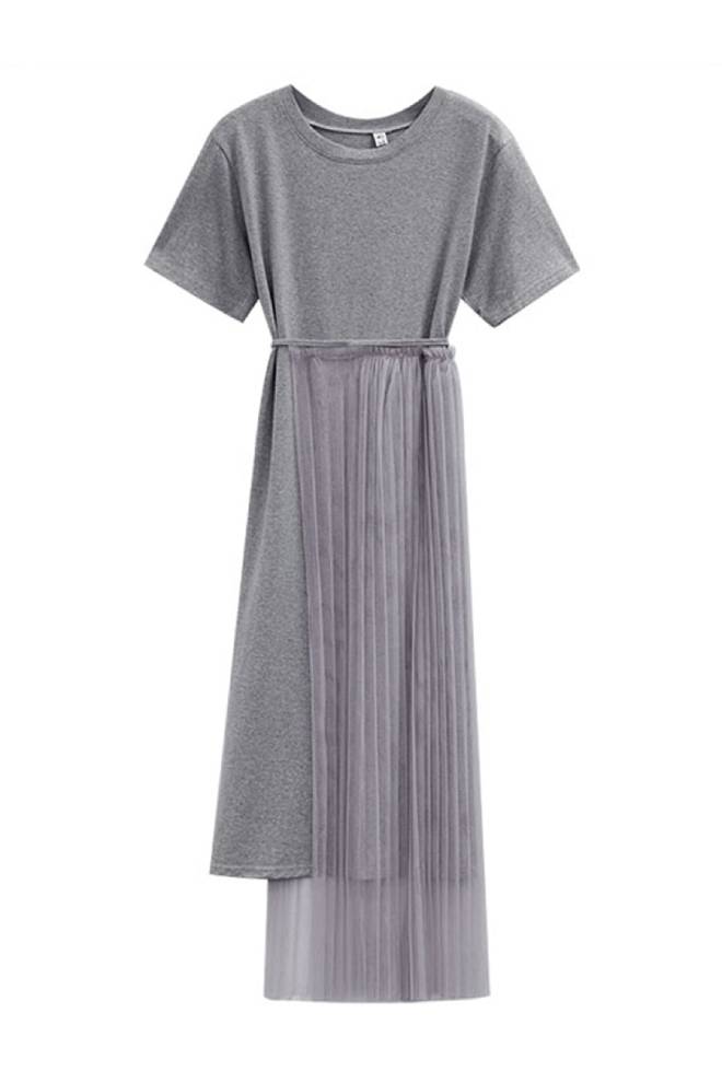 Grenadine Patchwork Solid Pattern Dress Grey - Image 1