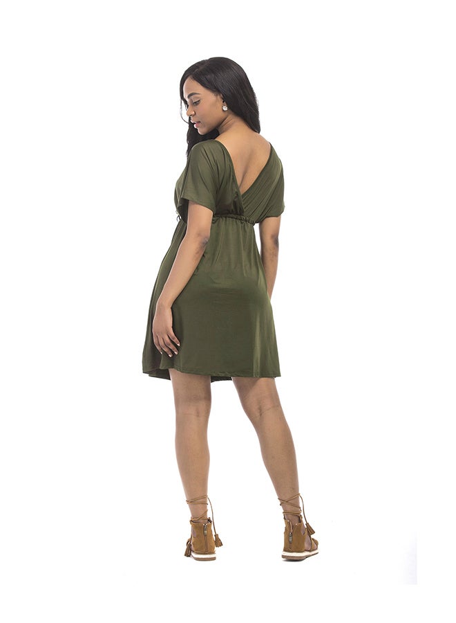 A Line Solid Color Pattern Short Sleeve Mini Dress Green - Image 2