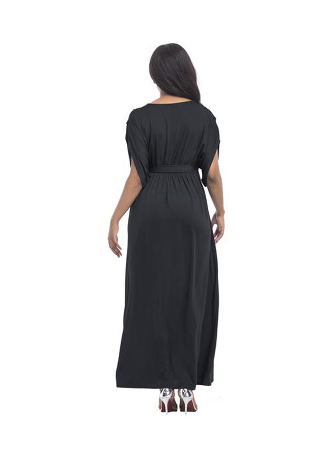 A Line Solid Color Pattern Batwing Maxi Dress Black - Image 2