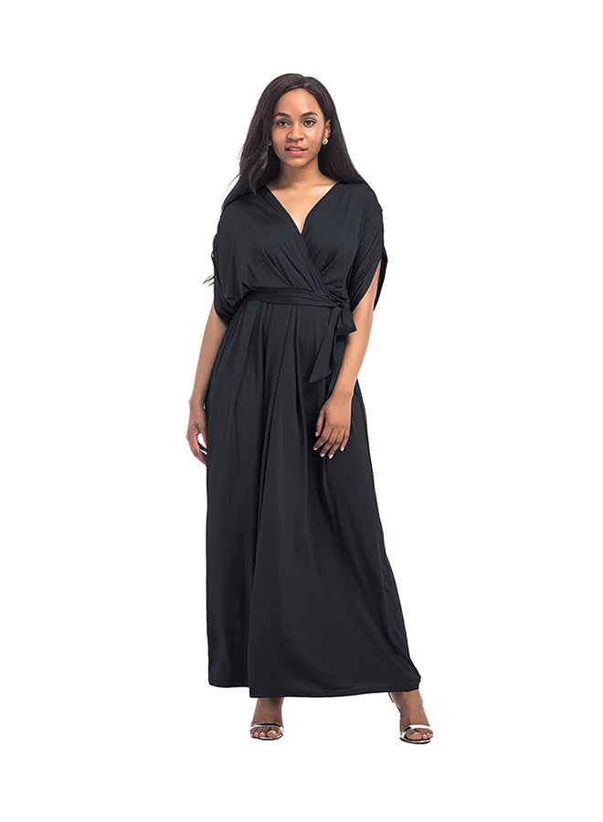 A Line Solid Color Pattern Batwing Maxi Dress Black - Image 1
