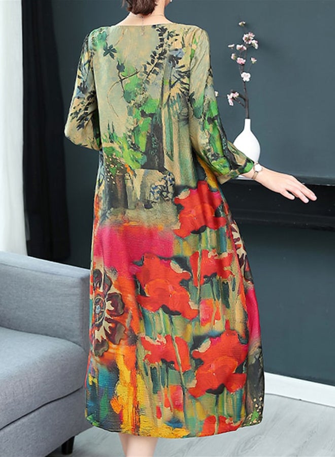 A Line V-Neck  Midi Dress Multicolour - Image 2