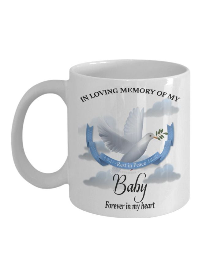 مج قهوة مطبوع عليه عبارة "In Loving Memory Of Baby Forever In My Heart" أبيض/أزرق/أسود/أصفر 8x8x9.5سم