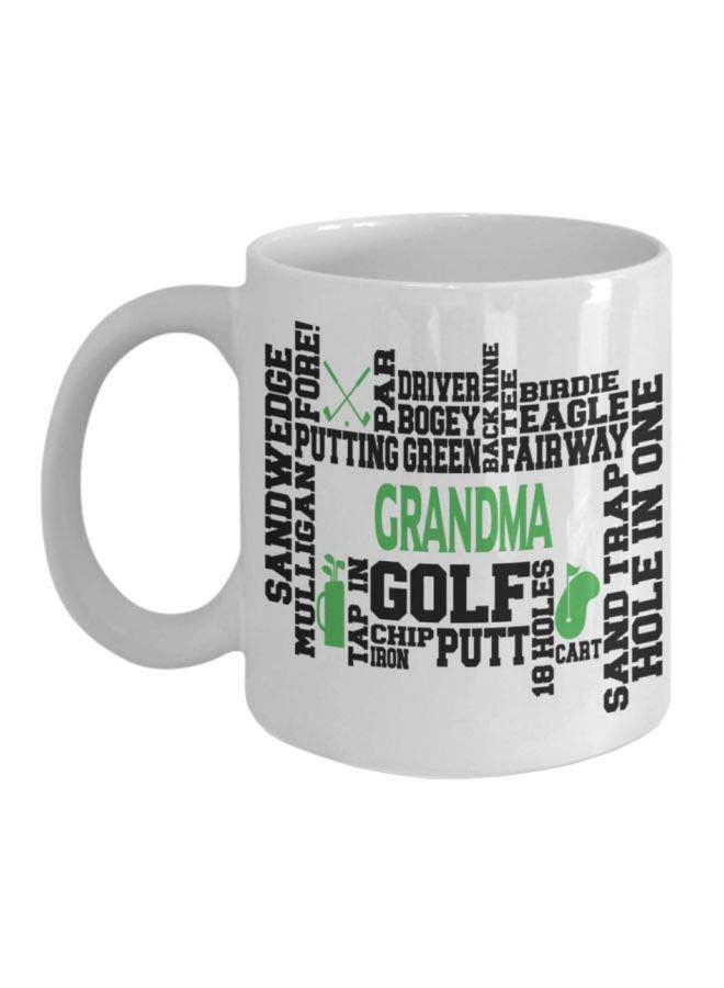 مج مطبوع عليه عبارة "Grandma Golf" أبيض/أسود/أخضر