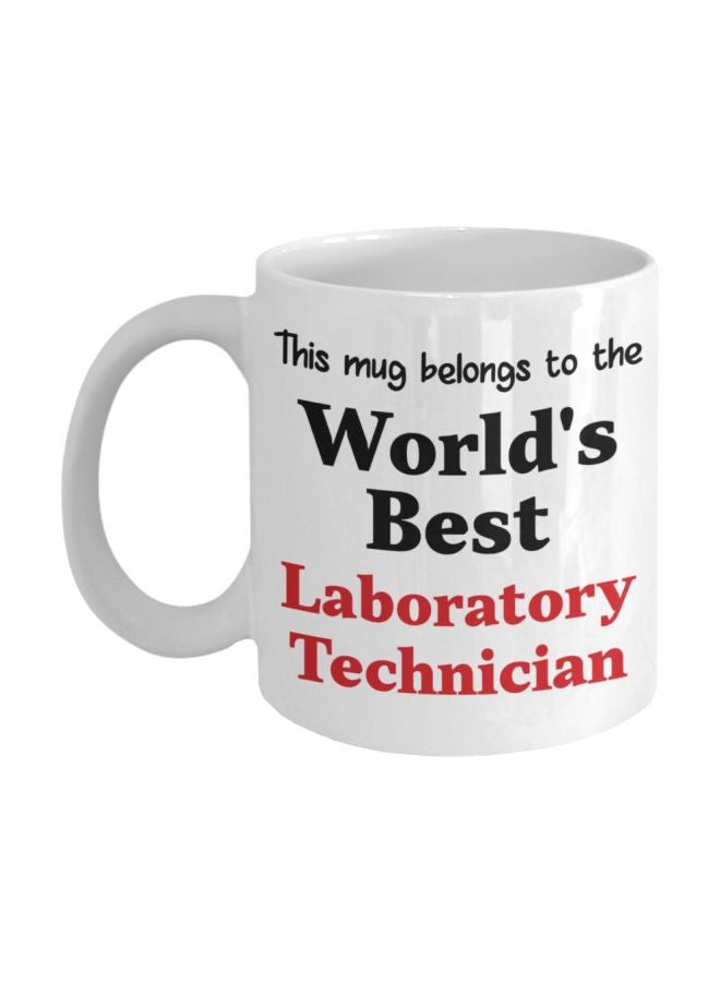 مج قهوة بطبعة عبارة "World's Best Laboratory Technician" أبيض/أسود/أحمر