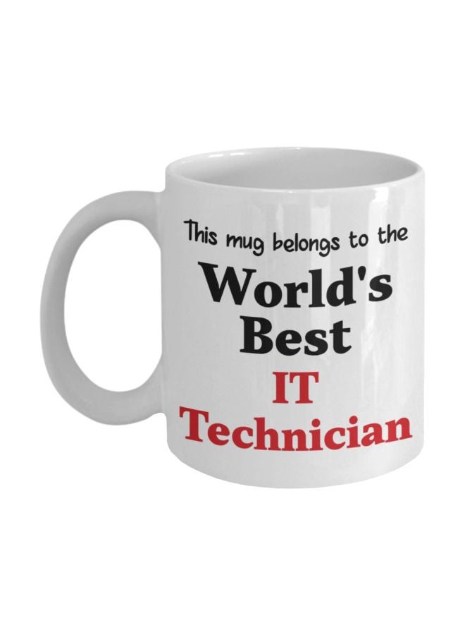 مج قهوة مطبوع عليه عبارة "World's Best It Technician" أبيض/أسود/أحمر
