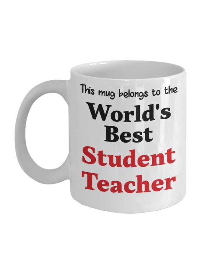 مج قهوة للعمل بطبعة عبارة "World's Best Student Teacher" أبيض/أسود/أحمر 8x9.5x8سم